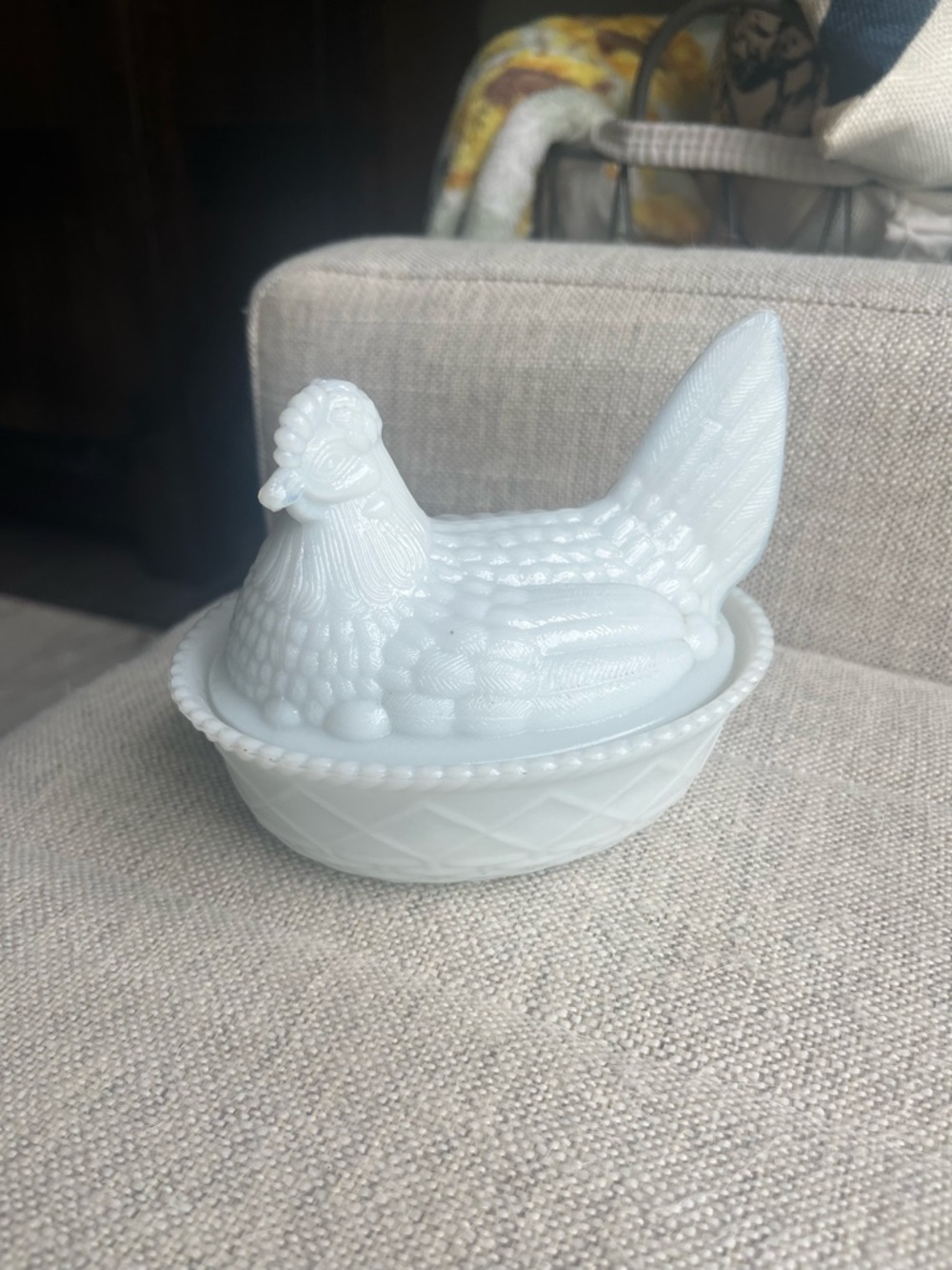 Vintage Milk Glass Hen on Nest Covered Dish - White